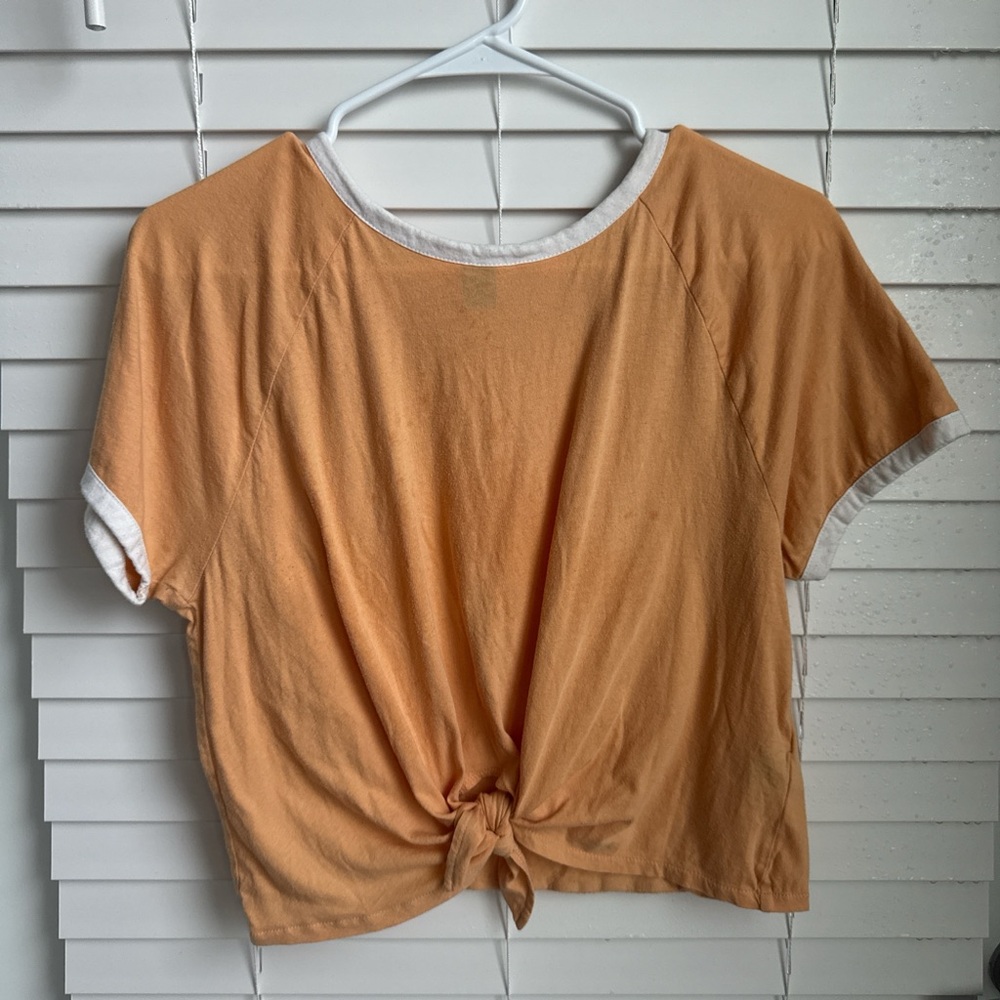 Forever 21 Mustard Yellow Tie-Front Short Sleeve Tee